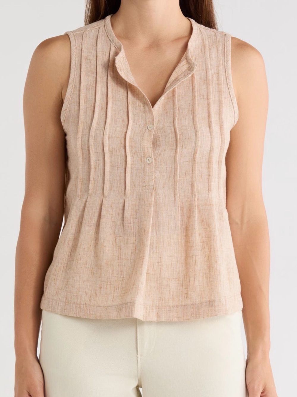 Max Studio Sleeveless Mocha Pintuck Top